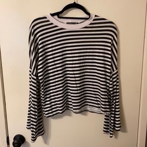 Black and white striped bell sleeve top